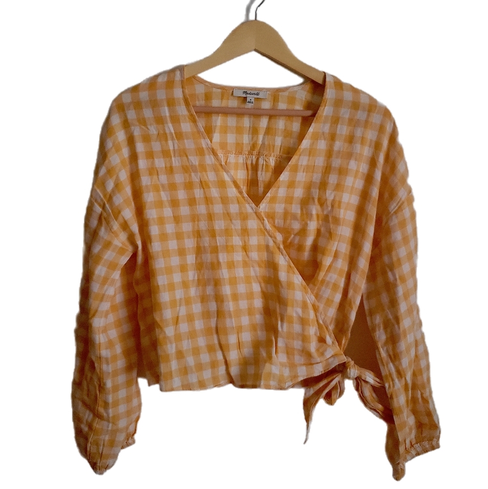 Madewell Long Sleeve Sash Tie in Gingham Check Size Medium- Sold out online